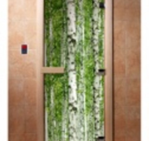 Тут изображение Дверь с фотопечатью, арт.А084, 190х70, 8 мм, 3 петли, коробка ольха. Банный Эксперт