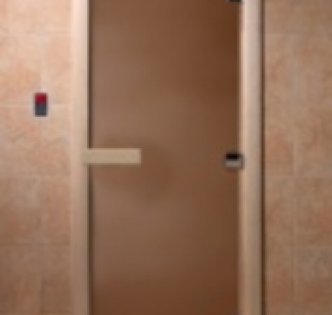 Тут изображение Дверь Бронза 190х70, 8 мм, 3 петли, коробка кедр. Банный Эксперт