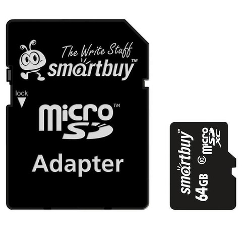 Тут изображение micro 64GB карта памяти Smartbuy с адаптером