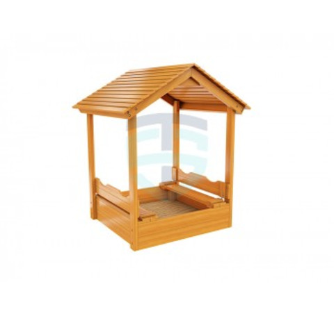 Тут изображение Детская деревянная песочница с крышей