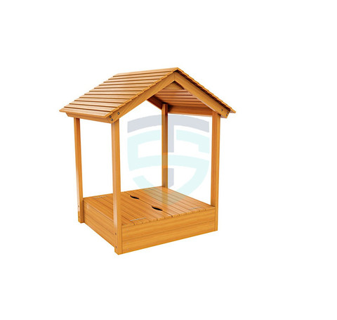 Тут изображение Детская деревянная песочница с крышей
