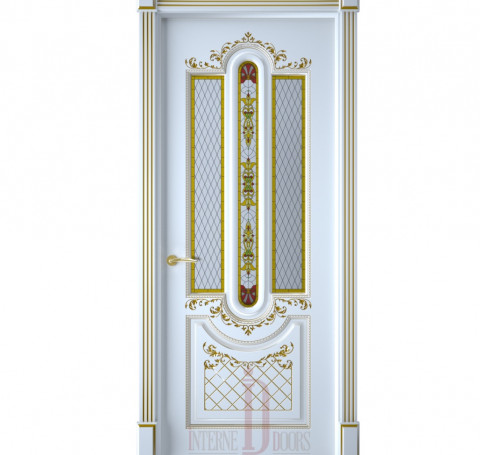 Тут изображение Межкомнатная дверь Александрия ПО белая эмаль патина золото