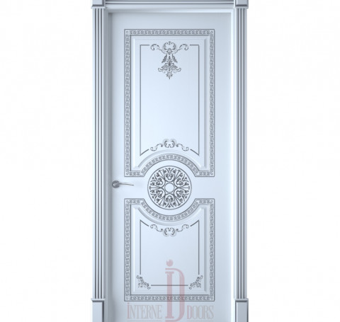 Тут изображение Межкомнатная дверь Алина ПГ белая эмаль патина серебро