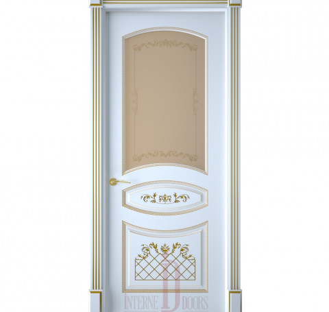 Тут изображение Межкомнатная дверь Алина ПО белая эмаль патина золото