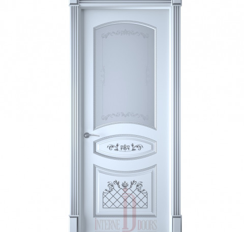 Тут изображение Межкомнатная дверь Алина ПО белая эмаль патина серебр