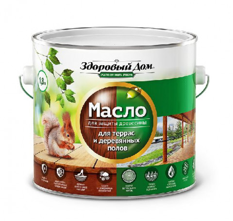 Тут изображение Масло для террас и деревянных полов Здоровый Дом 0,75 и 1,8л