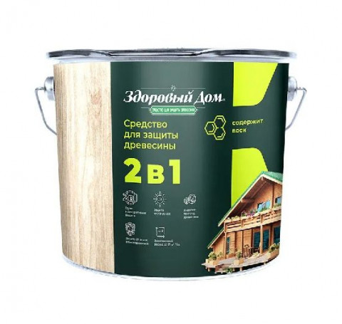 Тут изображение Защитно-декоративное покрытие для древесины 2 в 1 Здоровый дом