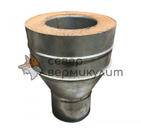 Тут изображение Адаптер котла Термо (304, t0.8 / 430, t0.5) d130 / D220 L300 (зеркало, раструб), вермикулит спрессованный