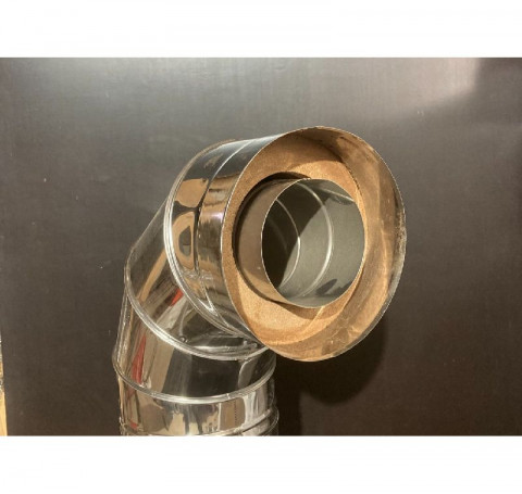 Тут изображение Отвод Термо (304, t0.8 / 430, t0.5) 90гр., d130 / D220 (зеркало, раструб) вермикулит спрессованный