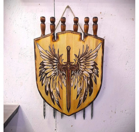 Тут изображение Набор шампуров с подставкой Крылья из дерева