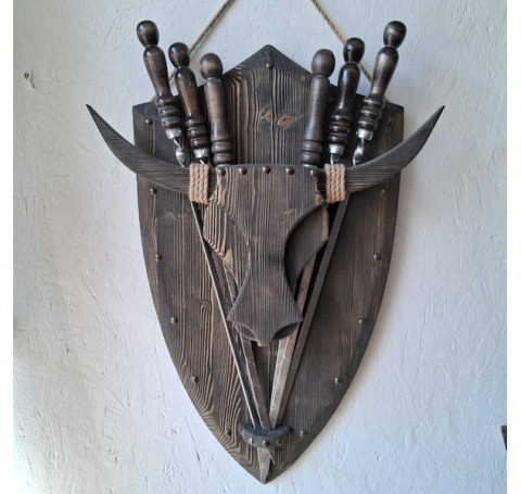 Тут изображение Набор шампуров с подставкой Родео из дерева