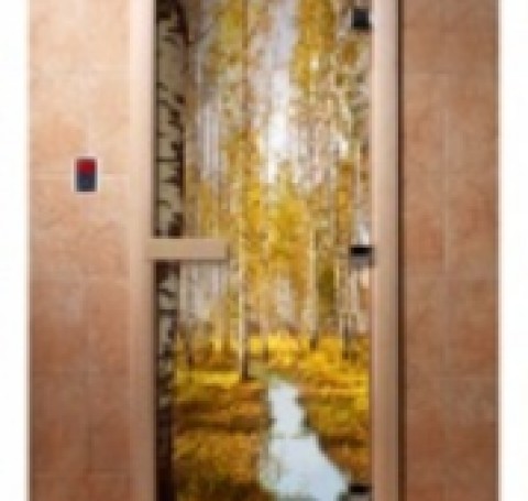 Тут изображение Дверь с фотопечатью, арт.А082, 190х70, 8 мм, 3 петли, коробка ольха. Банный Эксперт