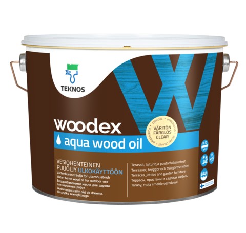 Тут изображение Teknos Woodex Aqua Wood Oil масло для защиты дерева, 9 л