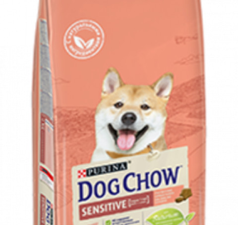 Тут изображение Dog Chow Adult для взрослых собак с чувствительным пищеварением, с лососем, 800 гр